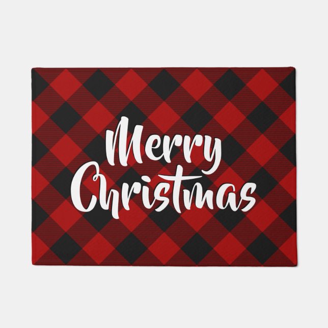 Felpudo Feliz Navidad, búfalo cubierto rojo (Anverso)
