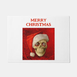 Felpudo Feliz Navidad. Calavera con sombrero de Santa