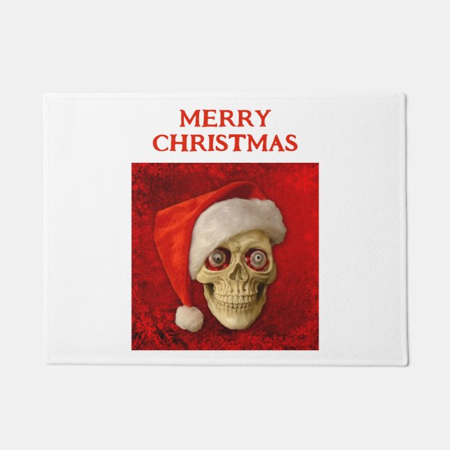 Felpudo Feliz Navidad. Calavera con sombrero de Santa (Anverso)