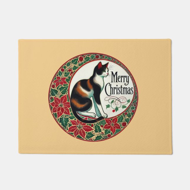 Felpudo Feliz Navidad Calico Cat (Anverso)