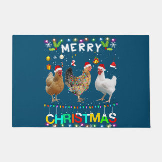 Felpudo Feliz navidad Camisa de pollo Santa Hat Luces Xma