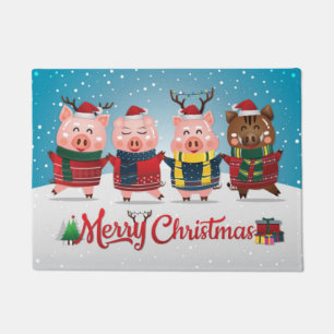 Felpudo Feliz Navidad Cuatro Cerditos