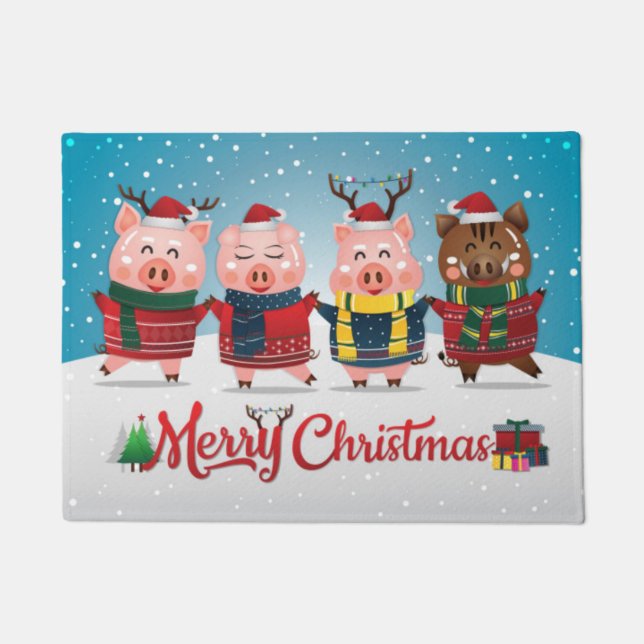 Felpudo Feliz Navidad Cuatro Cerditos (Anverso)