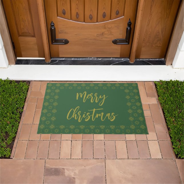 Felpudo Feliz Navidad Dark Green y Gold Script (Exterior)