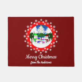 Felpudo Feliz Navidad! Doormat de la familia Snowman