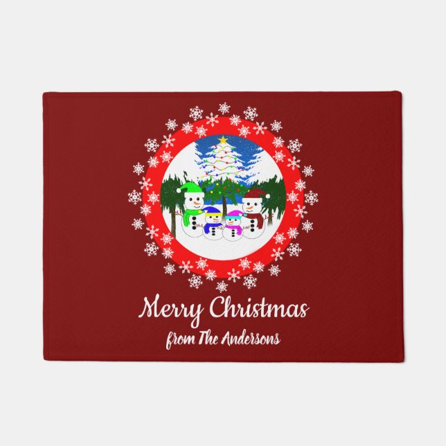 Felpudo Feliz Navidad! Doormat de la familia Snowman (Anverso)