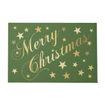 Feliz Navidad Elegante Script Gold Stars Green
