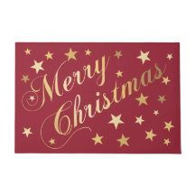 Feliz Navidad Elegante Script Gold Stars Red