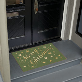 Felpudo Feliz Navidad Escritura Elegante Estrellas Doradas