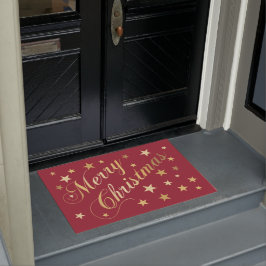 Felpudo Feliz Navidad Escritura Elegante Estrellas Doradas