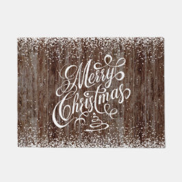 Felpudo Feliz Navidad Fancy Typography Wood Snowfall