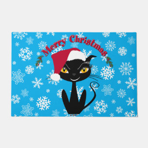Felpudo Feliz Navidad Gatito con Copos de Nieve
