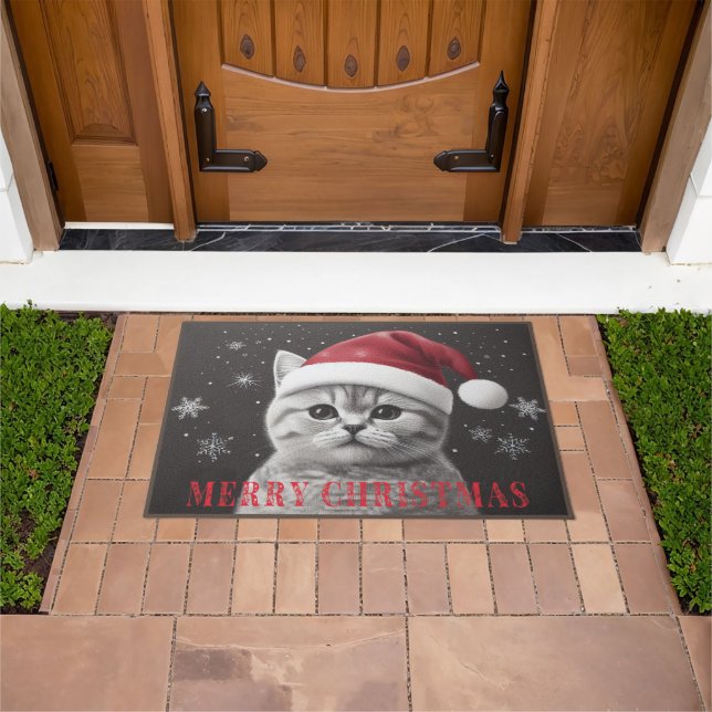 Felpudo Feliz Navidad, gato británico de shorthair, Santa  (Exterior)