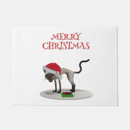 Felpudo Feliz Navidad. Gato con sombrero de Santa