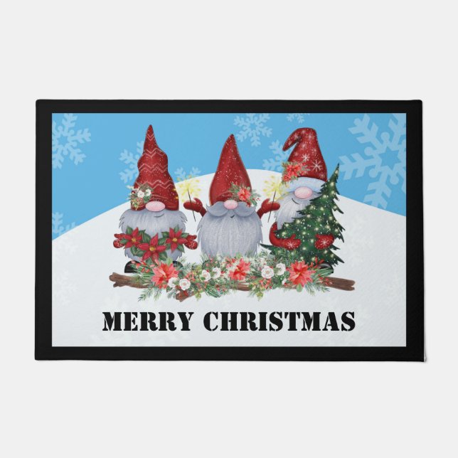 Felpudo Feliz Navidad Gnome Bienvenida Puerta Mat (Anverso)