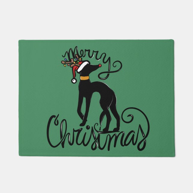 Felpudo Feliz Navidad Greyhound Reindeer (Anverso)