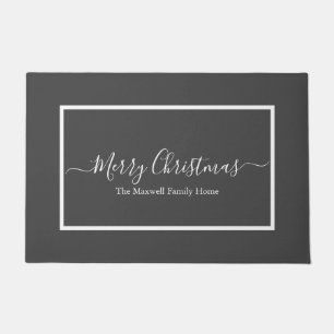 Felpudo Feliz Navidad gris blanco nombre de familia Doorma