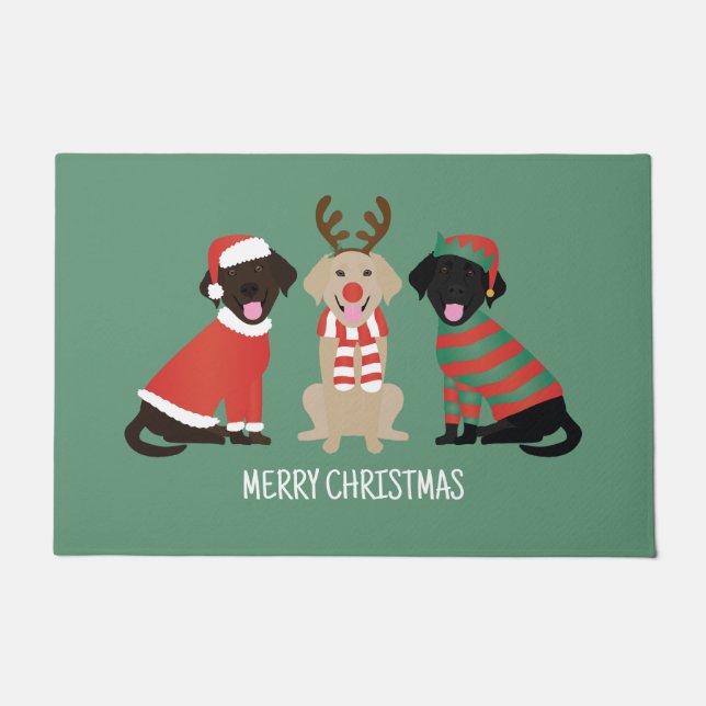 Felpudo Feliz Navidad Labrador Recuperar Perros (Anverso)