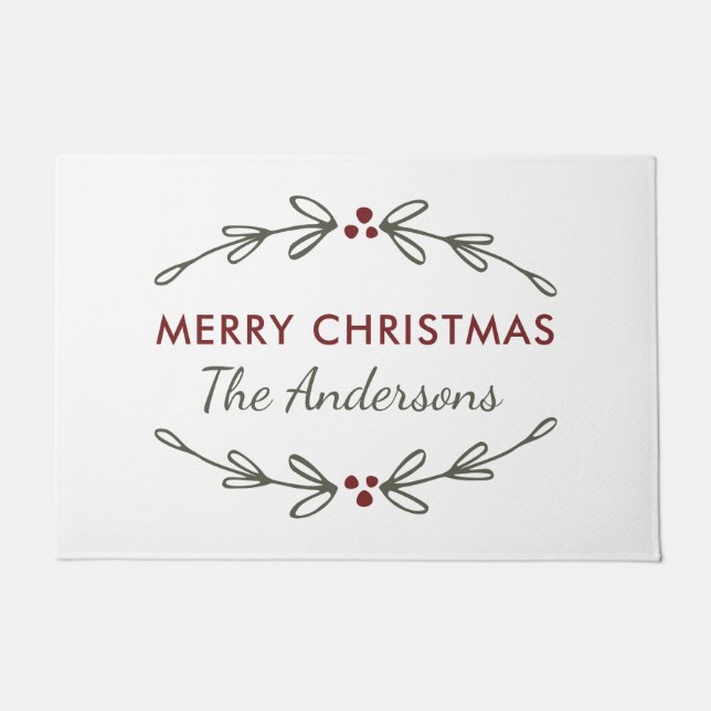 Felpudo Feliz Navidad Mistletoe y Berries Doormat (Anverso)