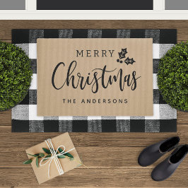 Felpudo Feliz Navidad Nombre de Familia Escritura Rústica 
