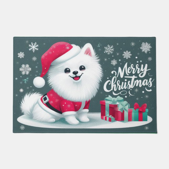 Felpudo Feliz Navidad Norteamericana Eskim Dog Santa Hat X (Anverso)