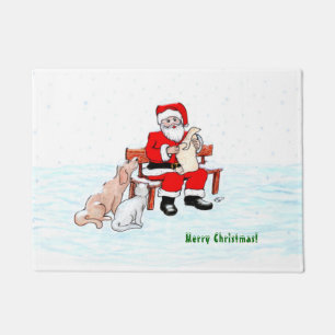 Felpudo Feliz Navidad! Papá Noel con gato y perro