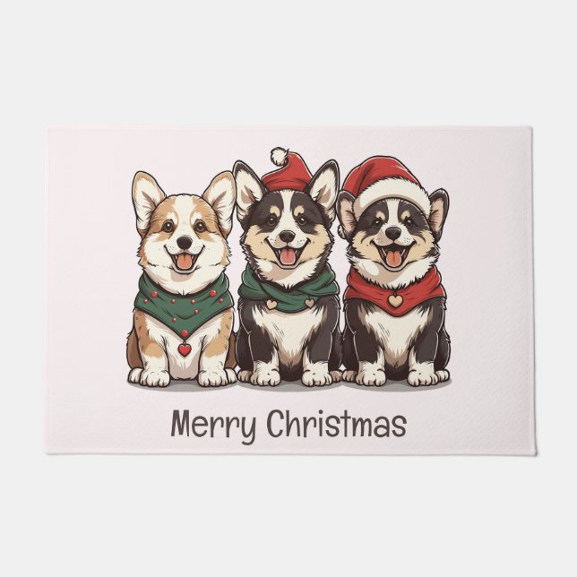 Felpudo Feliz Navidad Pembroke Welsh Corgi Perros (Anverso)