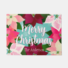 Felpudo Feliz Navidad Poinsettias rosadas