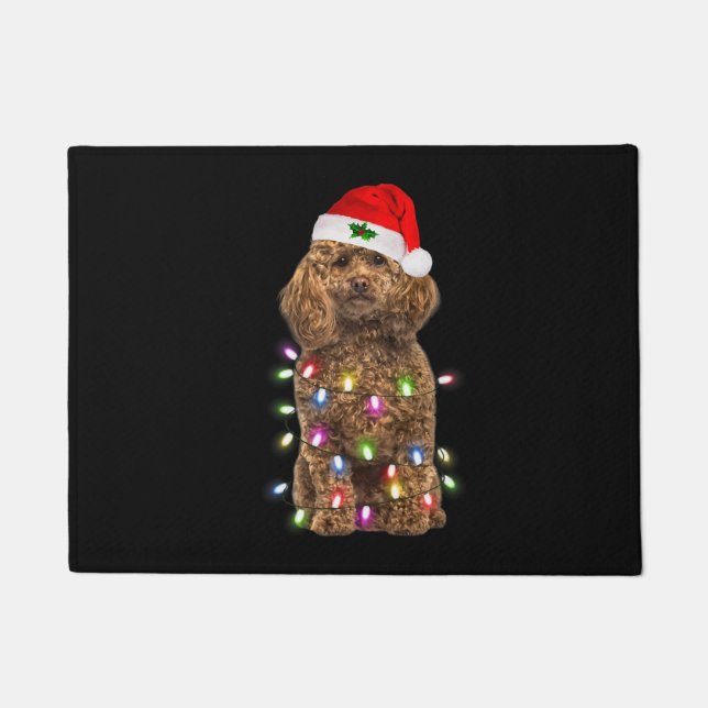 Felpudo Feliz Navidad Poodle Santa Hat Encendido navidades (Anverso)