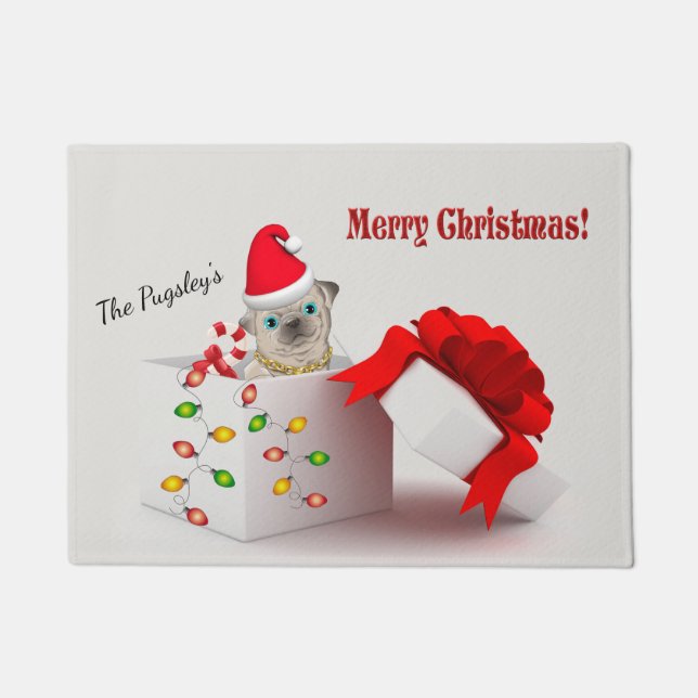 Felpudo Feliz Navidad Pug Doormat (Anverso)