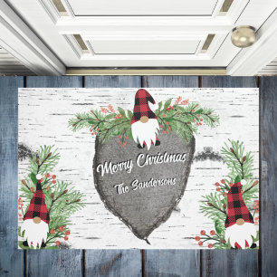 Felpudo Feliz Navidad Red Buffalo Plaid Gnomes Greenery