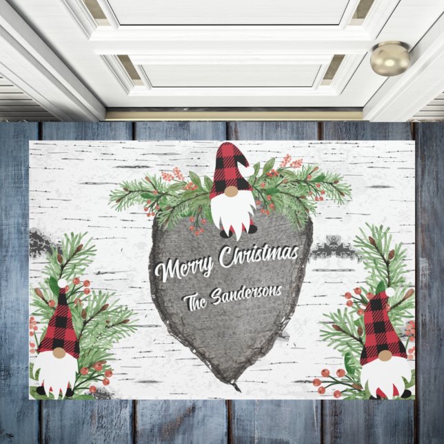 Felpudo Feliz Navidad Red Buffalo Plaid Gnomes Greenery (Subido por el creador)