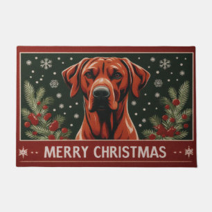Felpudo Feliz Navidad Rhodesian Ridgeback Perro Santa Hat