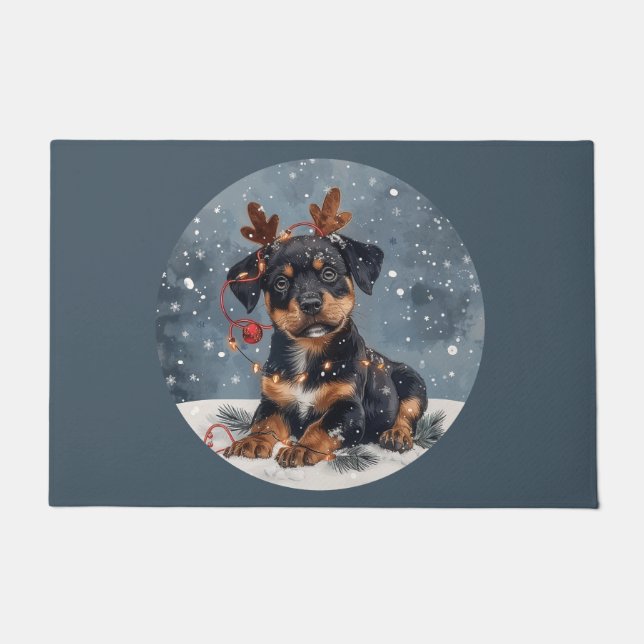 Felpudo Feliz Navidad Rottweiler Perro Reno (Anverso)