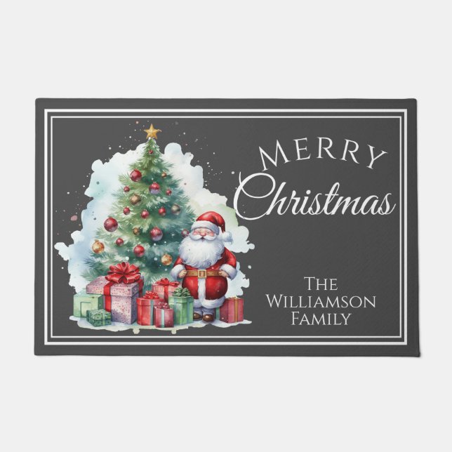 Felpudo Feliz Navidad Santa Claus Gray (Anverso)