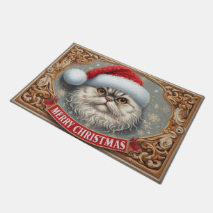 Felpudo Feliz Navidad Selkirk Rex Cat, Navidad Santa Kitty