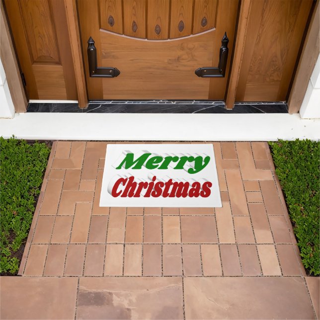 Felpudo Feliz Navidad tipografía roja y verde (Exterior)