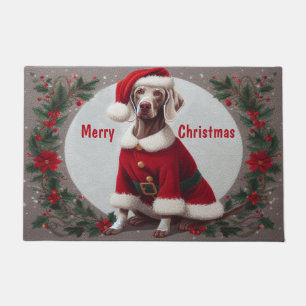 Felpudo Feliz Navidad Weimaraner Dog Con Santa Hat Xmas