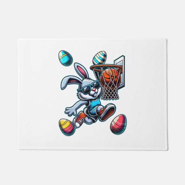 Felpudo Feliz Pascua Baloncesto Chicos Conejo De Pascua Di (Anverso)