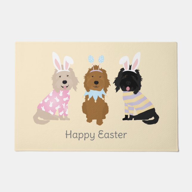 Felpudo Feliz Pascua Goldendoodle Dogs (Anverso)