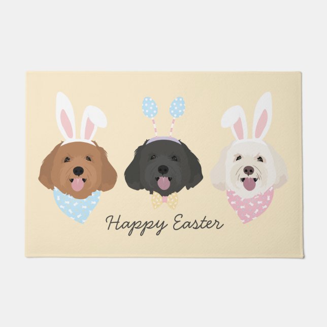 Felpudo Feliz Pascua Maltipoo Perros (Anverso)