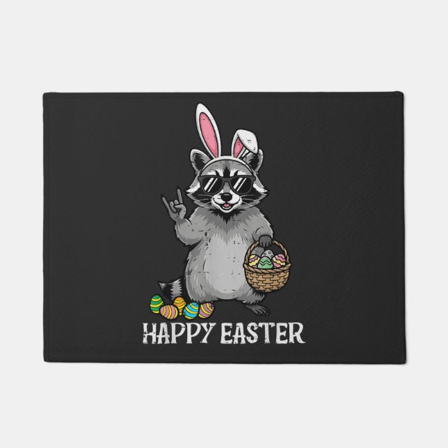 Felpudo Feliz Pascua Mapache Conejo (Anverso)