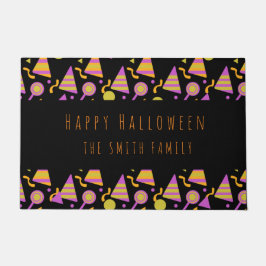 Felpudo Feliz patrón de neón de dulces de Halloween Nombre