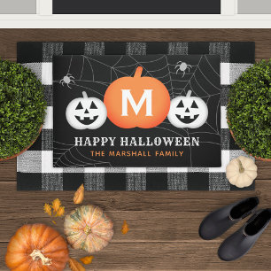 Felpudo Feliz Personalizado de Halloween Monograma Calabaz