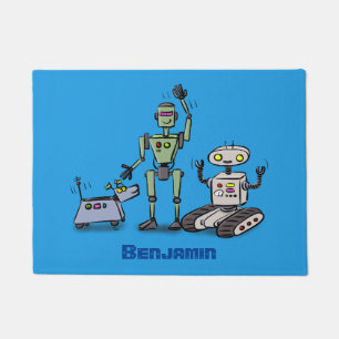 Felpudo Feliz personalizado de trío de robots lindos