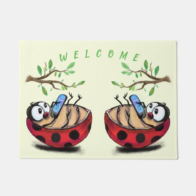 Felpudo Feliz Primavera Ladybugs Funny Doormat Welcome (Anverso)