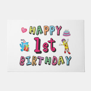 Felpudo Feliz primer cumpleaños para niños de 1 año B-day