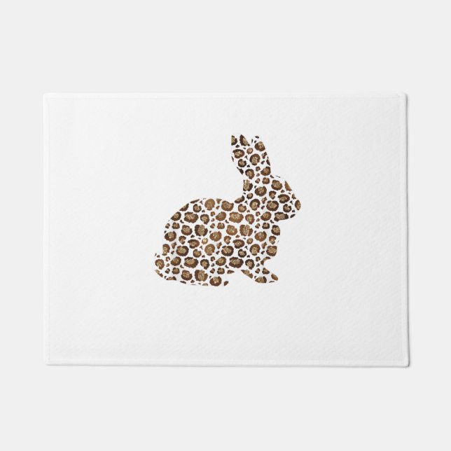 Felpudo Feliz regalo de Pascua Leopard Print Pattern Bunny (Anverso)