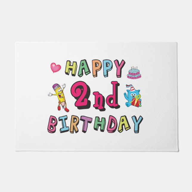 Felpudo Feliz segundo cumpleaños. 2 años al día. (Anverso)