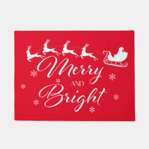 Felpudo Feliz y brillante con Santa y Sleigh
